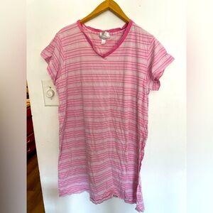 Oscar De La Renta Gown XLarge Pink Blue White Stripe Sleep Shirt 100% Cotton